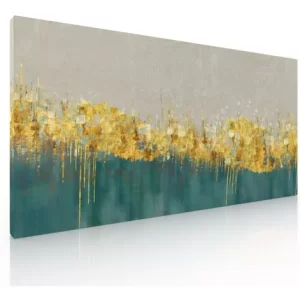 Cuadro Decorativo Abstracto Sublimado En Tela Verde Oro