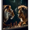 Cuadro Decorativo Canvas Con Marco Tigre Leon Ajedrez