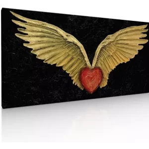 Cuadro Decorativo En Canvas Alas Doradas Con Corazon