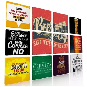 Set De 12 Cuadros Decorativos Para Bar Frases De Cerveza