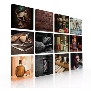 Set De 12 Cuadros Decorativos Para Barberia