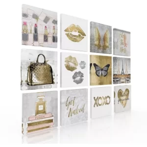 Set De 12 Cuadros Decorativos, Para Recamara Love Oro