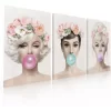 Set De 3 Cuadros Decorativos Marilyn,audrey,brigitte Flores