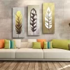 Set De 3 Cuadros Decorativos Modernos Plumas Oro