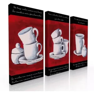 Set De 3 Cuadros Decorativos Para Cocina, Comedor Tazas Roja