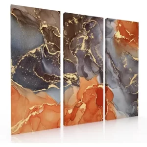 Set De 3 Cuadros Decorativos  Para Sala Abstracto Naranja