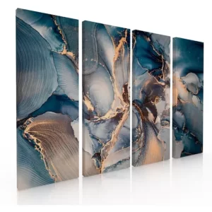 Set De 4 Cuadros Decorativos Canvas Arte Marino Abstracto Con Oro