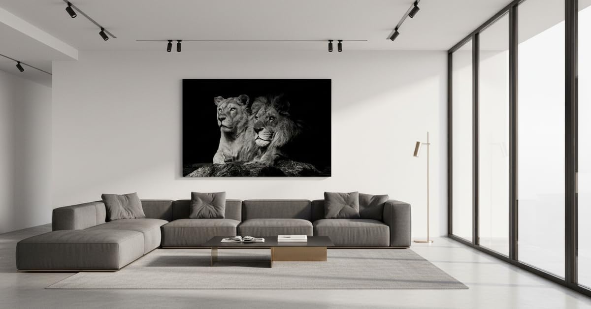 Ideas Creativas in-Cuadro decorativo moderno para sala recamara o comedor pareja leon-Blanco y Negro-Canvas-120 cm x 80 cm - Imagen 5