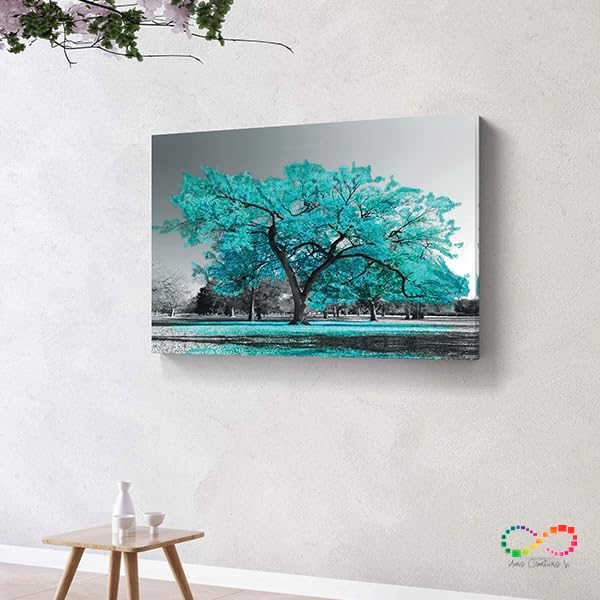Ideas Creativas in Cuadro decorativo moderno para sala recámara comedor árbol Turquesa-Minimalista-Canvas-120 x 80 cm - Imagen 4