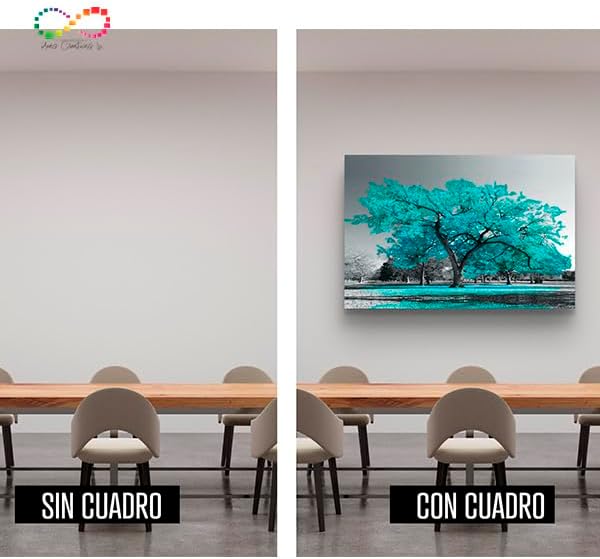 Ideas Creativas in Cuadro decorativo moderno para sala recámara comedor árbol Turquesa-Minimalista-Canvas-120 x 80 cm - Imagen 5