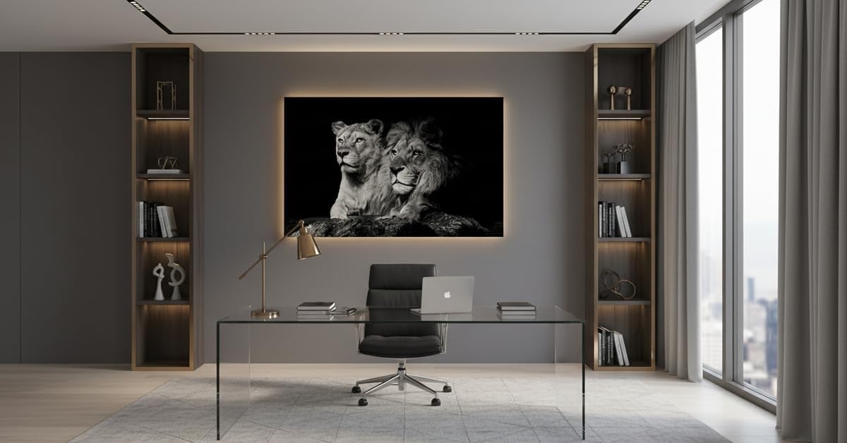 Ideas Creativas in-Cuadro decorativo moderno para sala recamara o comedor pareja leon-Blanco y Negro-Canvas-120 cm x 80 cm - Imagen 7
