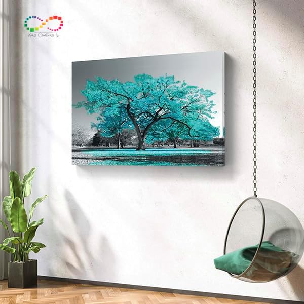 Ideas Creativas in Cuadro decorativo moderno para sala recámara comedor árbol Turquesa-Minimalista-Canvas-120 x 80 cm - Imagen 2