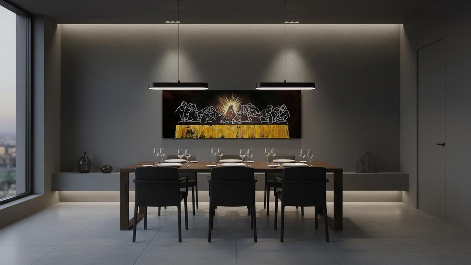 Ideas Creativas in- Cuadro Decorativo Moderno para Comedor Ultima Cena Sagrada Cafe-Panoramico- Sublimacion Sarga- detalles en Polioleo oro-150x50 cm - Imagen 5