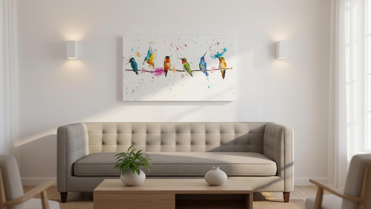 Ideas creativas In-Cuadro Decorativo Moderno Para Comedor, Sala o Recamara Colibris Acuarela-Lienzo Canvas-Moderno-Tipo Galeria 140 cm x 70 cm - Imagen 4