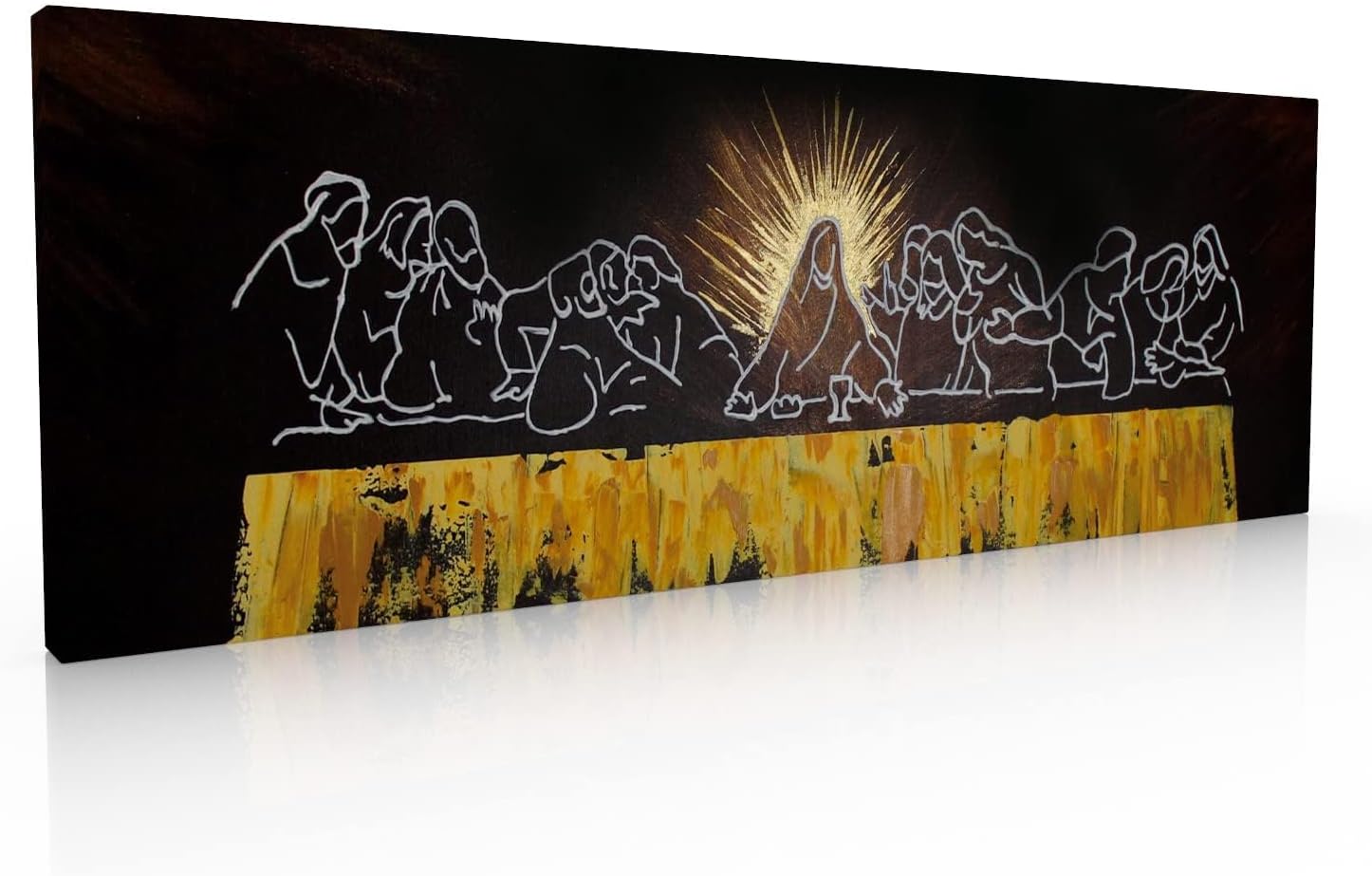 Ideas Creativas in- Cuadro Decorativo Moderno para Comedor Ultima Cena Sagrada Cafe-Panoramico- Sublimacion Sarga- detalles en Polioleo oro-150x50 cm