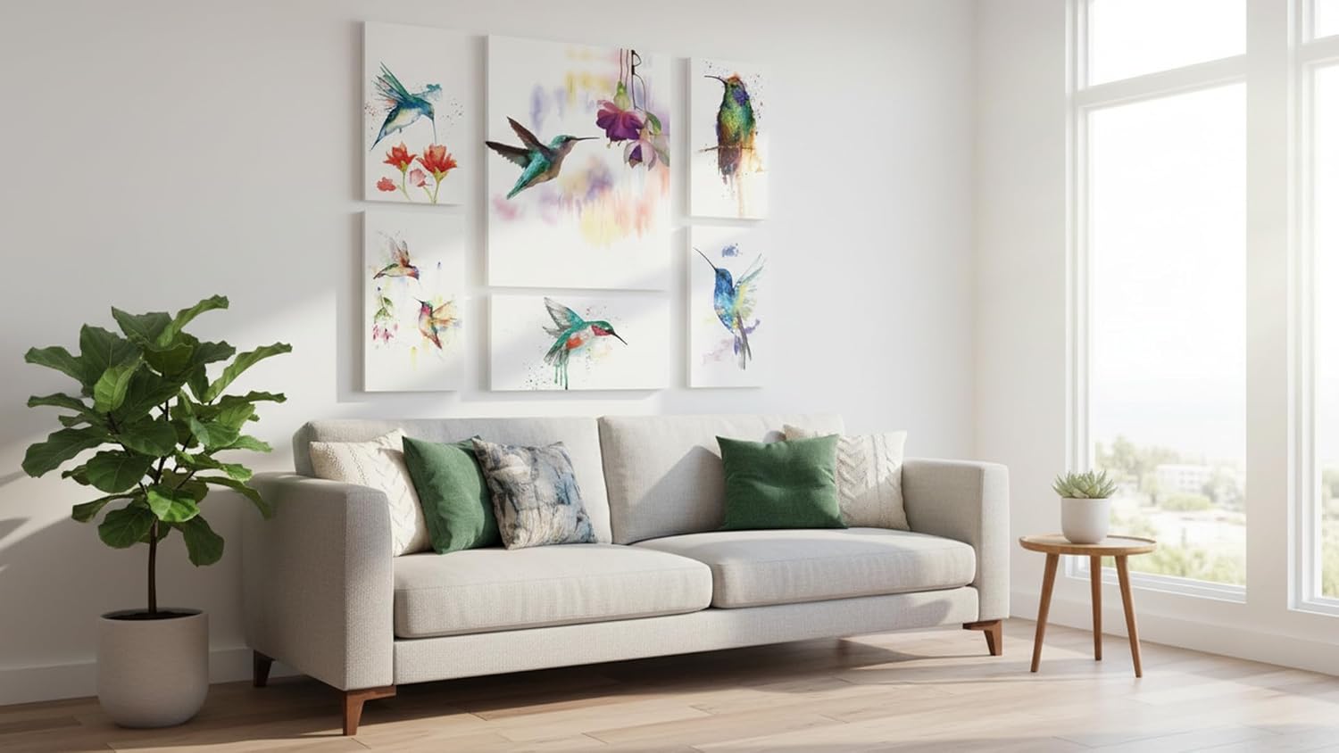 Set de 6 Cuadros Decorativos en Canvas Para Sala Recamara o ComedorColibris Acuarela Ideas creativas In-Textura Oleo 80 x 80 cm - Imagen 2