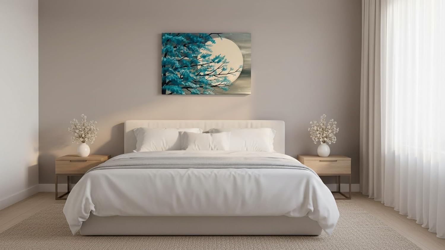 Ideas creativas In-Cuadro decorativo moderno para sala Arbol turquesa con luna-Canvas-120 x 80 cm - Imagen 5