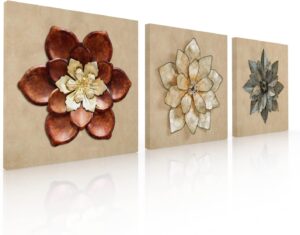 Ideas Creativas In- Set de 3 Cuadros Decorativos Para Recamara Sala o Comedor Flor...