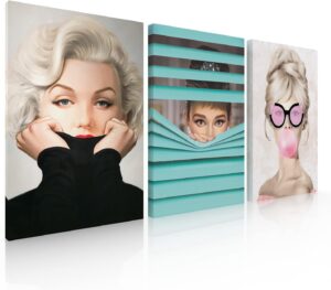 Ideas Creativas In | Set de 3 Cuadros sublimados en tela | Marilyn Monroe y Audrey Hepburn Brigitte...