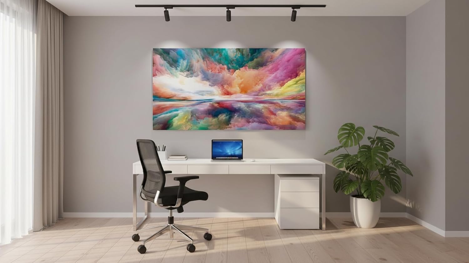Ideas Creativas in-Cuadro Decorativo Abstracto Sublimado en Tela -Nubes de Color Arcoiris-Decoracion Para Salas Recamaras Comedor-Cuadro Moderno-140 x 70 cm - Imagen 8