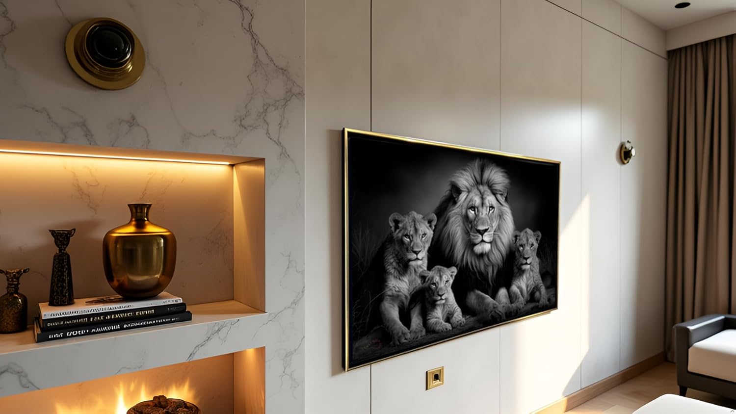 Ideas Creativas In-Cuadro Decorativo Moderno Con Marco Flotante Para Sala Recamara Oficina Familia Rey Leon Blanco Y Negro 120 X 80 CM(Oro) - Imagen 5