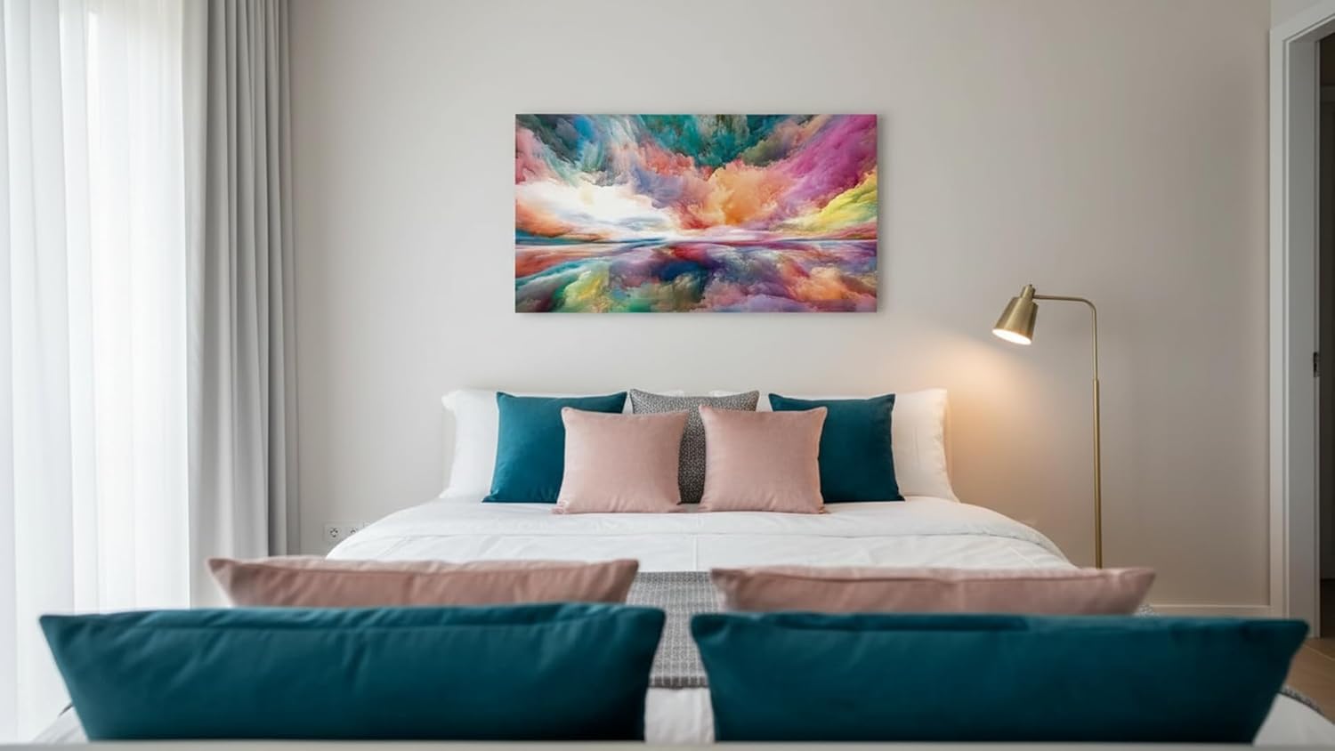 Ideas Creativas in-Cuadro Decorativo Abstracto Sublimado en Tela -Nubes de Color Arcoiris-Decoracion Para Salas Recamaras Comedor-Cuadro Moderno-140 x 70 cm - Imagen 5