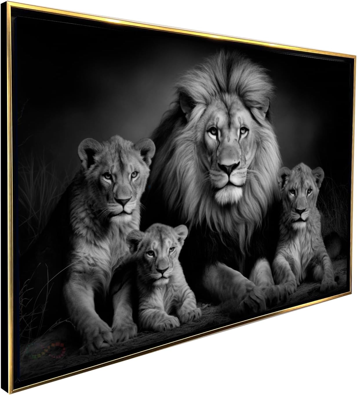 Ideas Creativas In-Cuadro Decorativo Moderno Con Marco Flotante Para Sala Recamara Oficina Familia Rey Leon Blanco Y Negro 120 X 80 CM(Oro)
