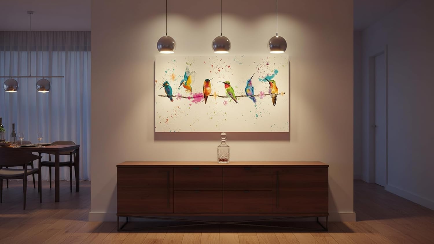 Ideas creativas In-Cuadro Decorativo Moderno Para Comedor, Sala o Recamara Colibris Acuarela-Lienzo Canvas-Moderno-Tipo Galeria 140 cm x 70 cm - Imagen 2