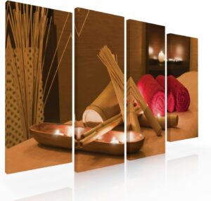 Set de 4 Cuadros Decorativos Canvas Para Spa Relajacion Total-Decoracion Spa Barberia Estetica...