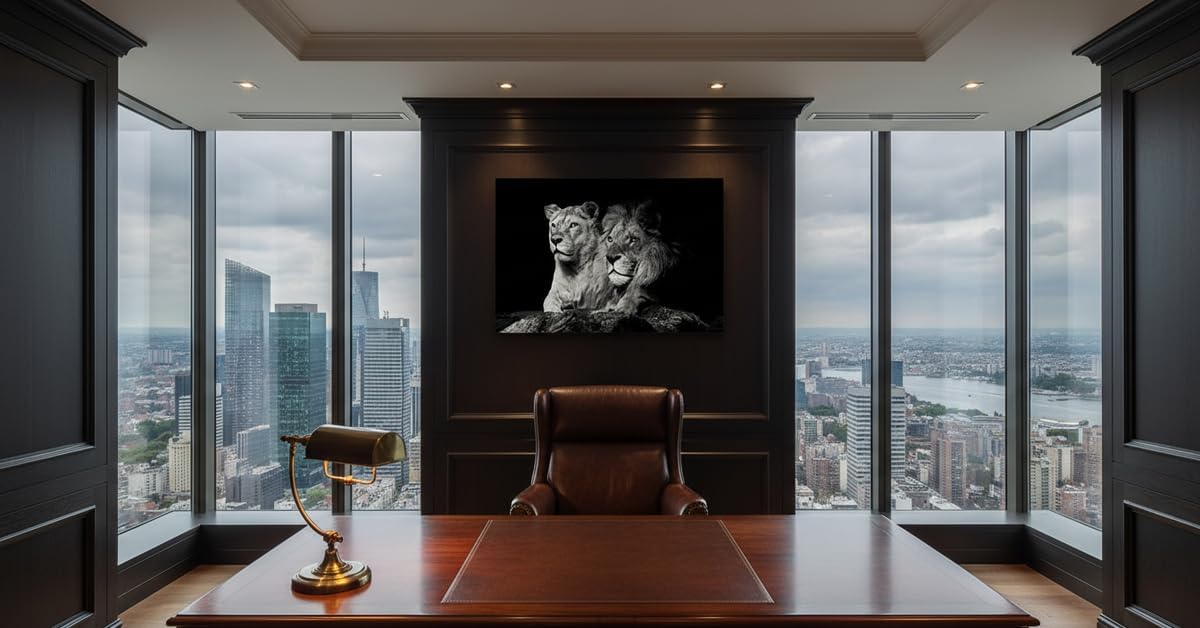 Ideas Creativas in-Cuadro decorativo moderno para sala recamara o comedor pareja leon-Blanco y Negro-Canvas-120 cm x 80 cm - Imagen 4