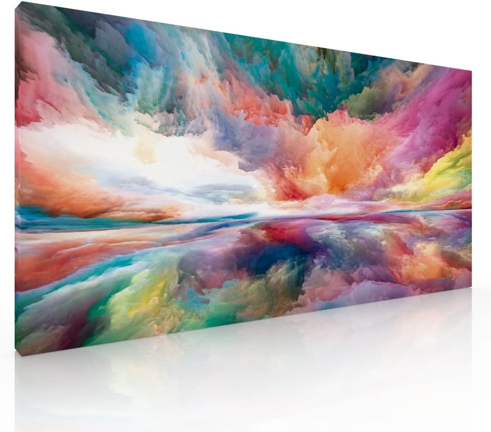 Ideas Creativas in-Cuadro Decorativo Abstracto Sublimado en Tela -Nubes de Color Arcoiris-Decoracion Para Salas Recamaras Comedor-Cuadro Moderno-140 x 70 cm