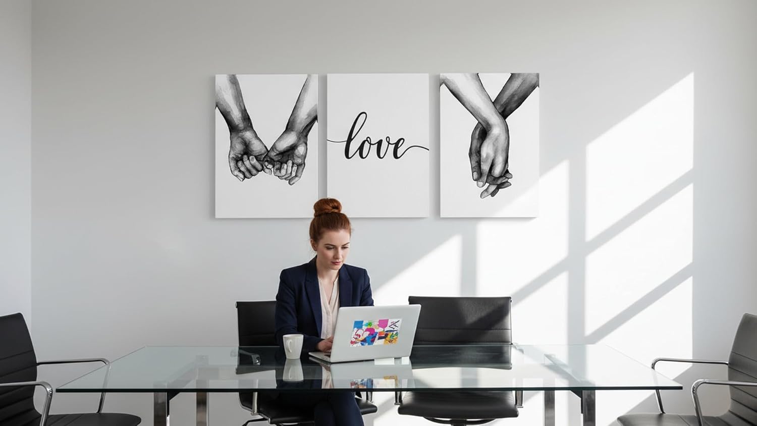 Set de 3 cuadros decorativos para sala recamara o comedor manos love-Tela Canvas-Textura Oleo- 130 x 60 cm - Imagen 5