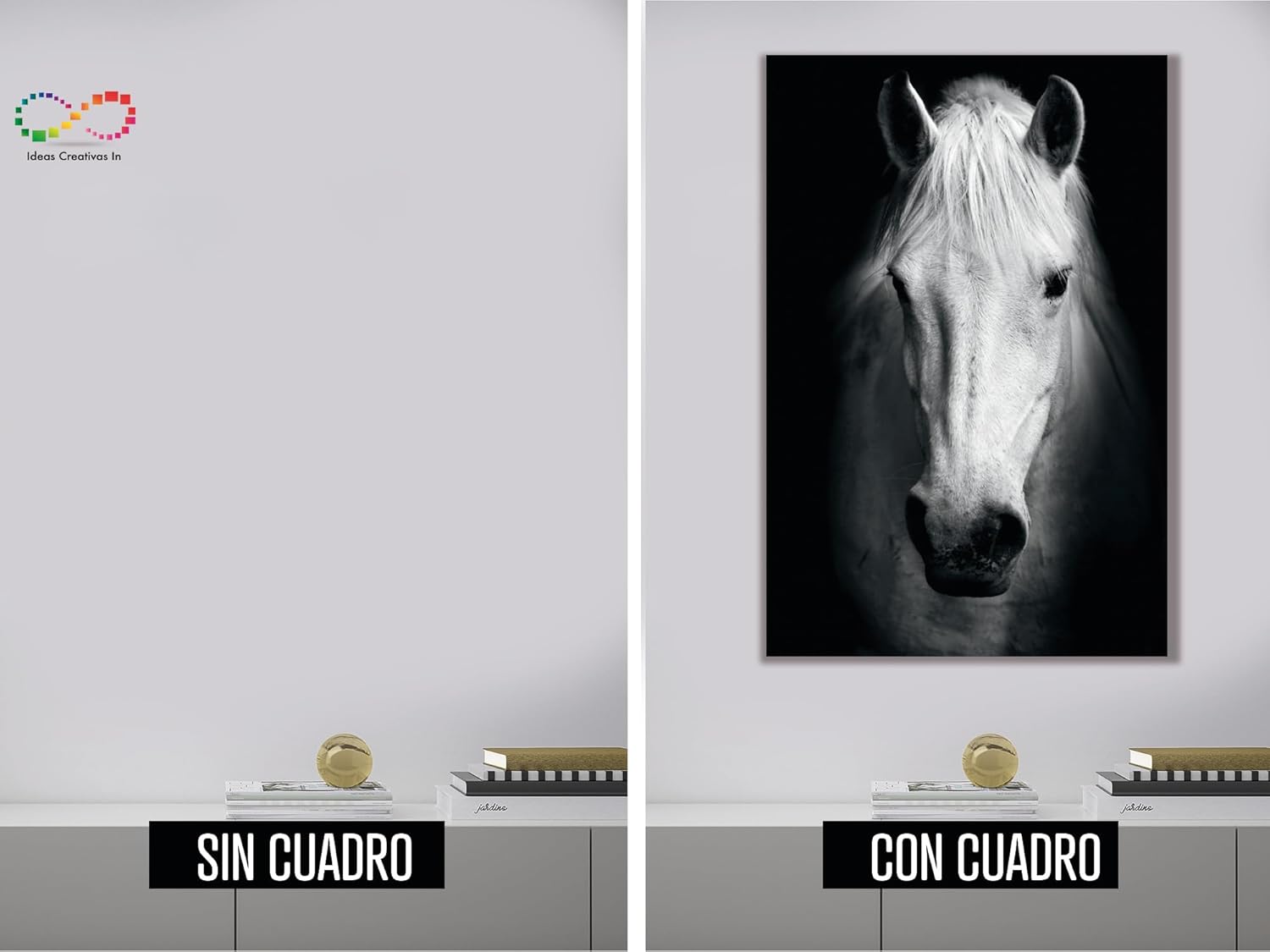 Cuadro Decorativo Moderno Para Sala Recamara o Comedor Caballo Blanco-Decoracion Sala-Canvas- Blanco y Negro Ideas Creativas In- 120 x 80 cm - Imagen 5