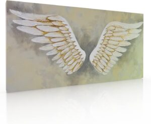 Cuadro Decorativo sublimado en Tela Alas De Angel Blancas-Alas Decorativas-Detalles en Pintura Oro-...