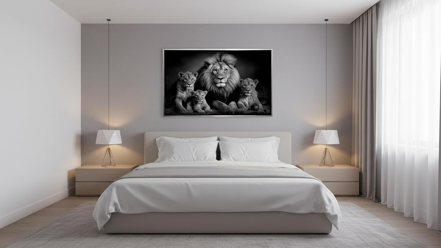 Ideas creativas In- Cuadro Decorativo Moderno Con Marco Flotante Para Sala Recamara Oficina Familia Rey Leon-Blanco y Negro 120 X 80 CM (Plata) - Imagen 5