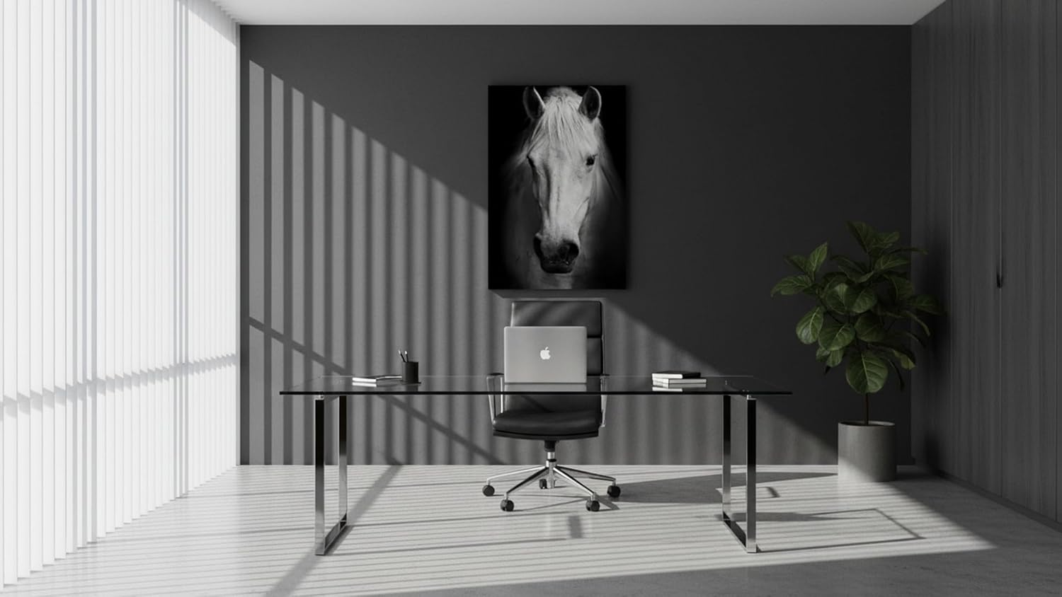 Cuadro Decorativo Moderno Para Sala Recamara o Comedor Caballo Blanco-Decoracion Sala-Canvas- Blanco y Negro Ideas Creativas In- 120 x 80 cm - Imagen 4