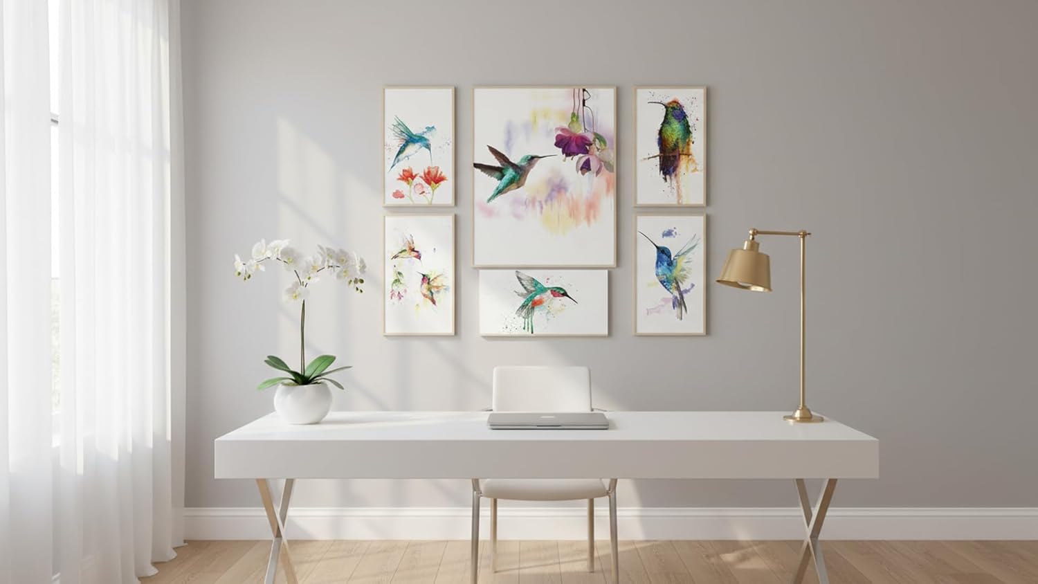 Set de 6 Cuadros Decorativos en Canvas Para Sala Recamara o ComedorColibris Acuarela Ideas creativas In-Textura Oleo 80 x 80 cm - Imagen 7