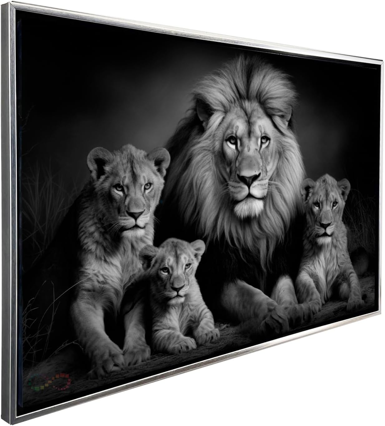 Ideas creativas In- Cuadro Decorativo Moderno Con Marco Flotante Para Sala Recamara Oficina Familia Rey Leon-Blanco y Negro 120 X 80 CM (Plata)