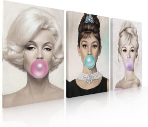 Set de 3 Cuadros Decorativos Para Sala Recamara Oficina Marilyn Monroe y Audrey Hepburn y brigitte...