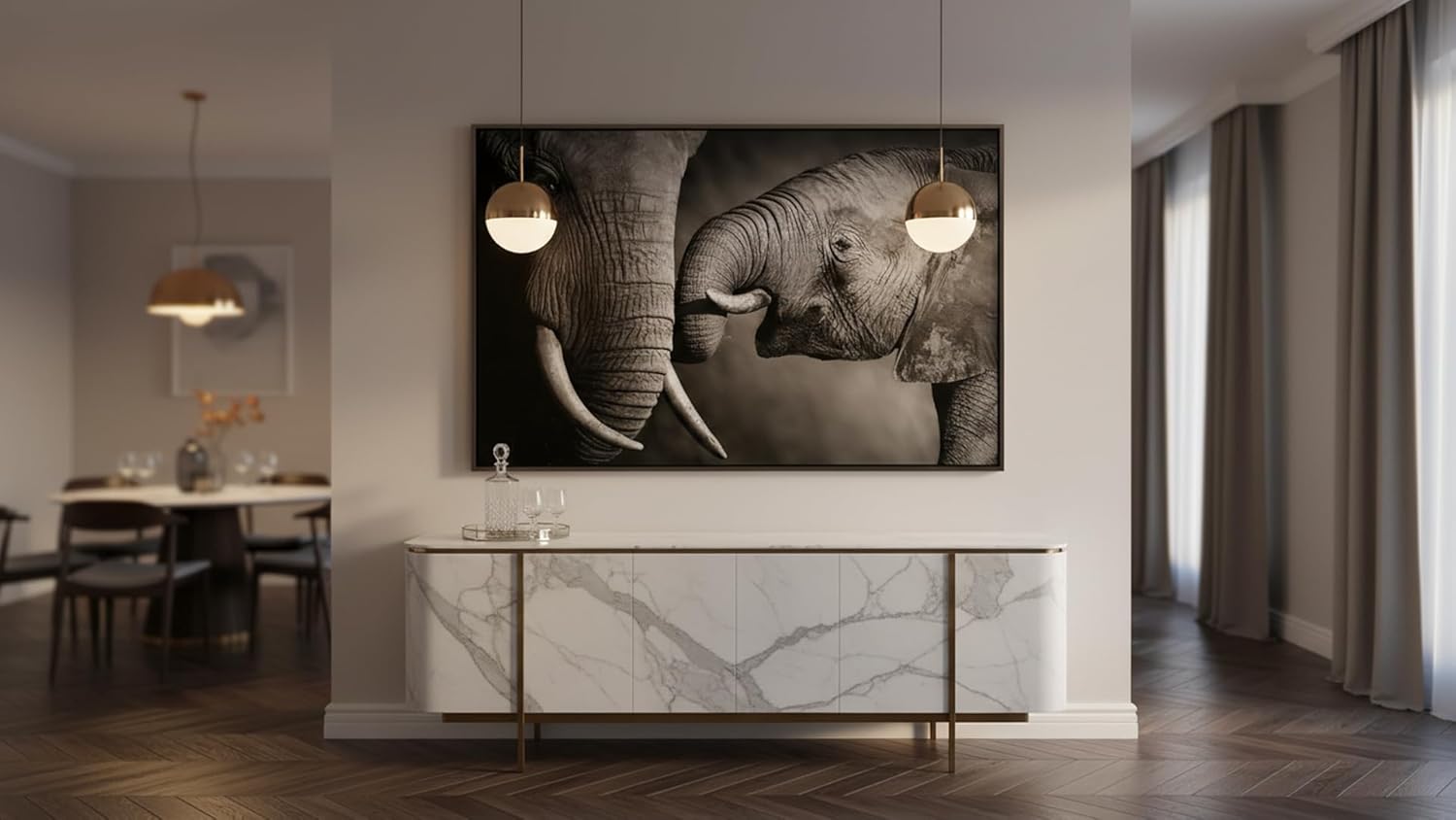 Ideas Creativas In-Cuadro Decorativo Sublimado Para Sala Recamara o Comedor Familia Elefantes Grande- Cuadro Moderno-Blanco y Negro-Blanco y Negro-150 x 100 cm - Imagen 2