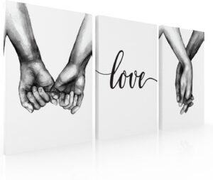 Set de 3 cuadros decorativos para sala recamara o comedor manos love-Tela Canvas-Textura Oleo- 130...
