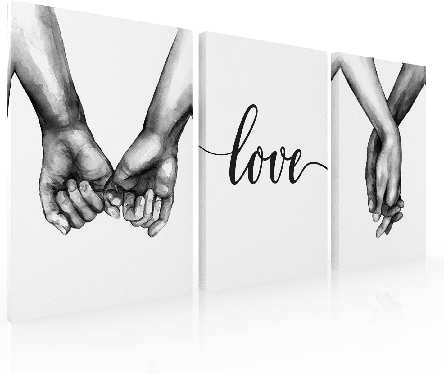 Set de 3 cuadros decorativos para sala recamara o comedor manos love-Tela Canvas-Textura Oleo- 130 x 60 cm