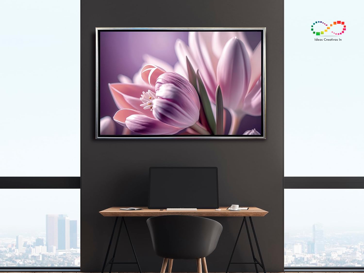 Ideas Creativas In- Cuadro Decorativo Moderno Con Marco Flotante Para Sala Recamara Oficina Flor Tulipan !20 cm x 80 cm Fores- Canvas (plata) - Imagen 8