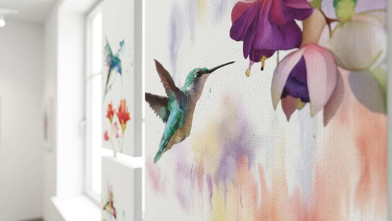 Set de 6 Cuadros Decorativos en Canvas Para Sala Recamara o ComedorColibris Acuarela Ideas creativas In-Textura Oleo 80 x 80 cm - Imagen 4