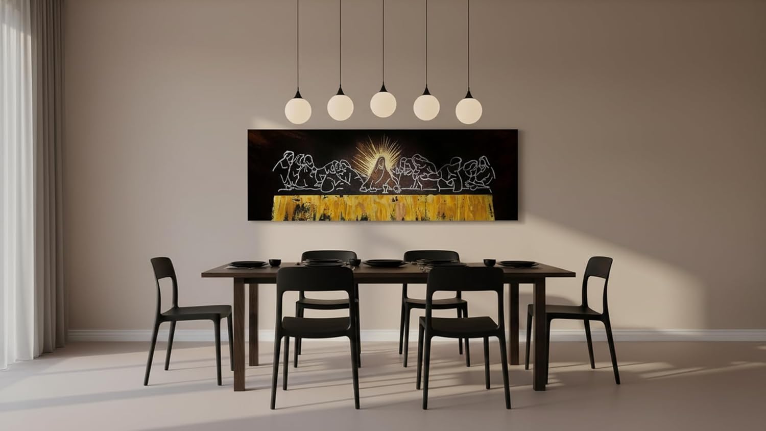 Ideas Creativas in- Cuadro Decorativo Moderno para Comedor Ultima Cena Sagrada Cafe-Panoramico- Sublimacion Sarga- detalles en Polioleo oro-150x50 cm - Imagen 7