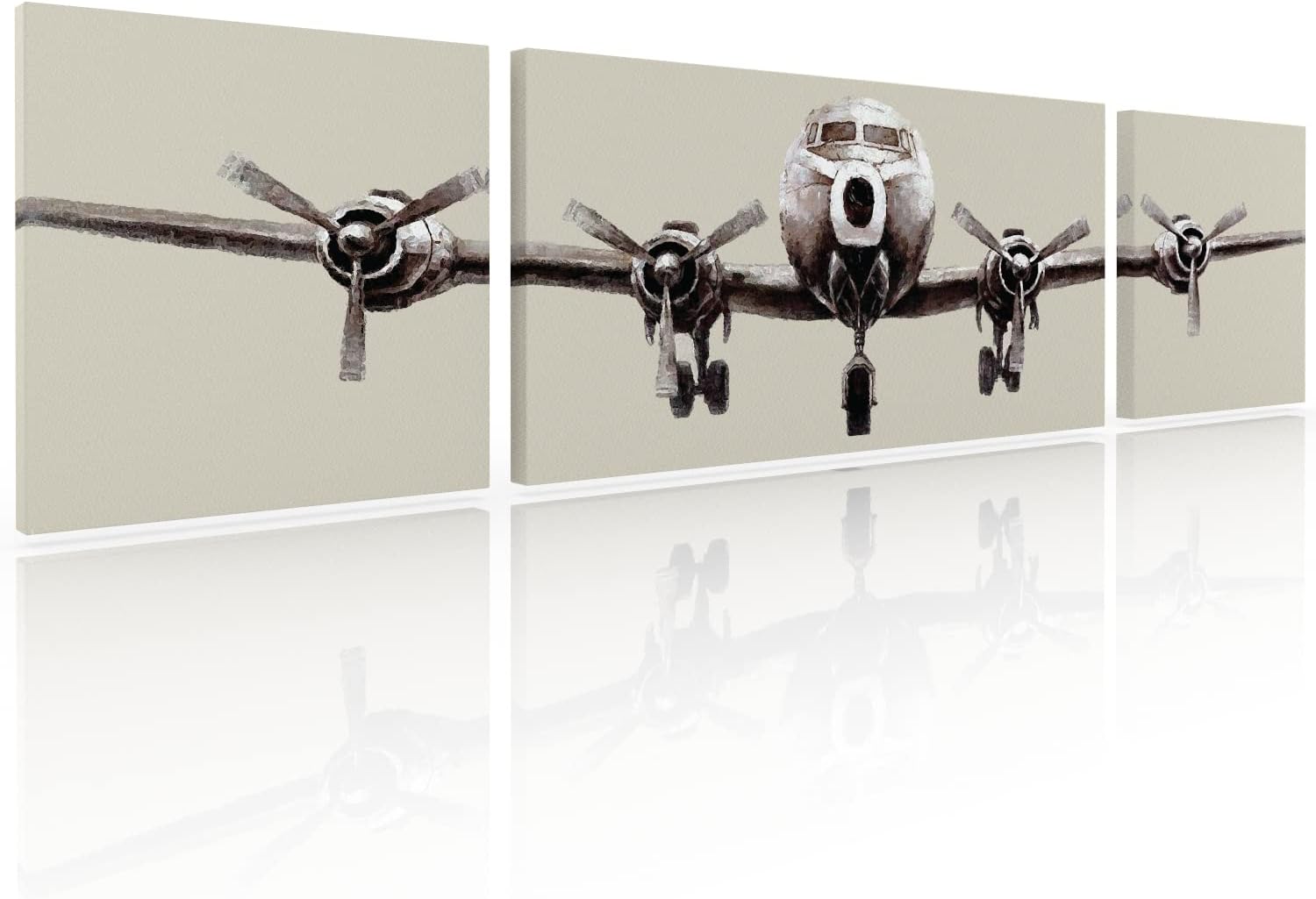 Ideas Creativas in- Set de 3 Cuadros Decorativos En Canvas Para Recamara Sala o Comedor Avion Antiguo-Estilo Pintura- 180 x 43 cm