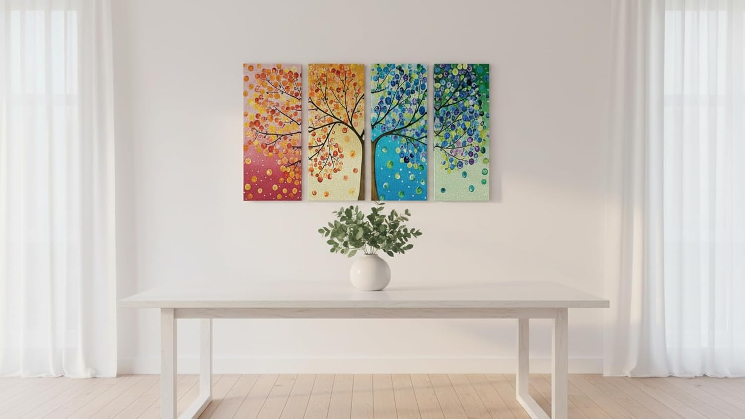 Ideas Creativas In-Set de 4 Cuadros Decorativos Modernos Arbol De La Vida 4 Estaciones, Decoracion Sala Comedor Recamara Oficina-Canvas- 130 cm x 80 cm - Imagen 8