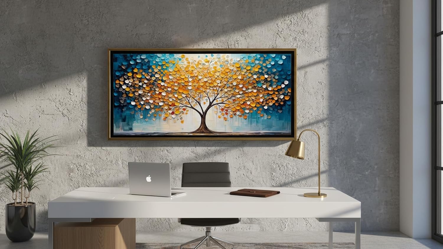 Ideas Creativas In-Cuadro Decorativo Canvas Con Marco Flotante Para Sala Recamara Oficina Arbol Real Color Ideas Creativas In 140 X 70 CM(Oro)-Textura Oleo - Imagen 8