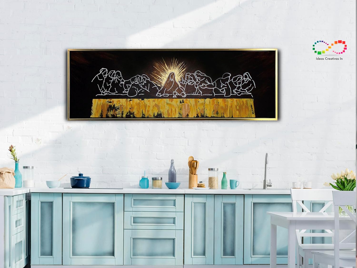 Ideas creativas In- Cuadro Decorativo Moderno Sublimado Para Comedor Cocina Ultima Cena Sagrada Con Marco Flotante Calidad Premium Panoramico -150 x 50 cm - Imagen 9