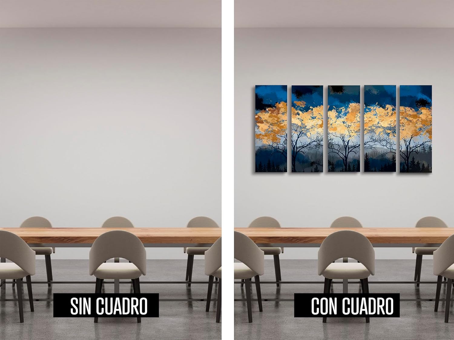 Ideas Creativas In-Set de 5 Cuadros Decorativos Abstracto Para Recamara Sala o Comedor Arbol Con Oro-Moderno-Tela Canvas-160 cm x 80 cm - Imagen 7